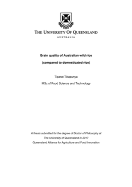 Grain Quality of Australian Wild Rice (Compared to Domesticated Rice)