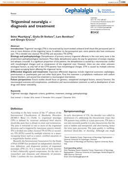 Trigeminal Neuralgia – Diagnosis and Treatment