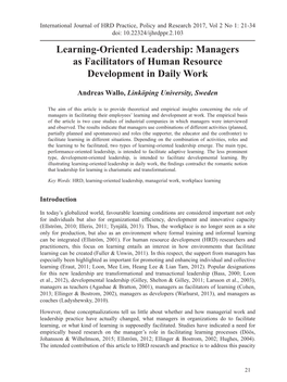 Learning-Oriented Leadership: Managers As Facilitators of Human Resource Development in Daily Work