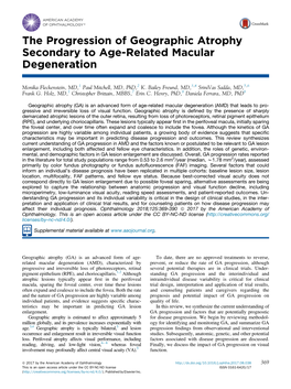 The Progression of Geographic Atrophy Secondary to Age-Related Macular Degeneration