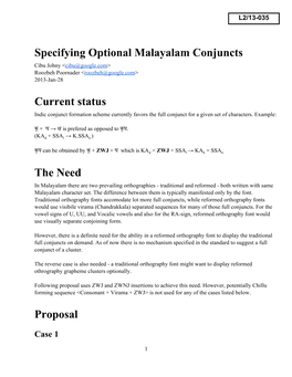 Specifying Optional Malayalam Conjuncts