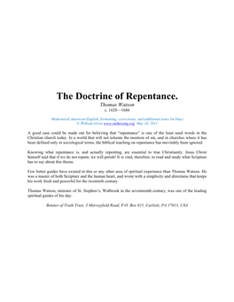 The Doctrine of Repentance. Thomas Watson C