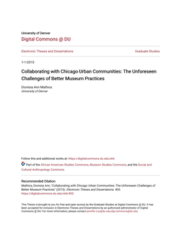 Collaborating with Chicago Urban Communities: the Unforeseen Challenges of Better Museum Practices