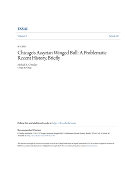 Chicago's Assyrian Winged Bull: a Problematic Recent History, Briefly Michael K