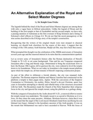 An Alternative Explanation of the Royal and Select Master Degrees