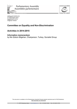 Committee on Equality and Non-Discrimination Activities In