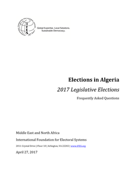 Elections in Algeria: 2017 Legislative Elections Frequently Asked Questions