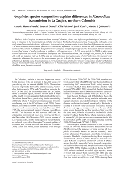 Anopheles Species Composition Explains Differences in Plasmodium Transmission in La Guajira, Northern Colombia