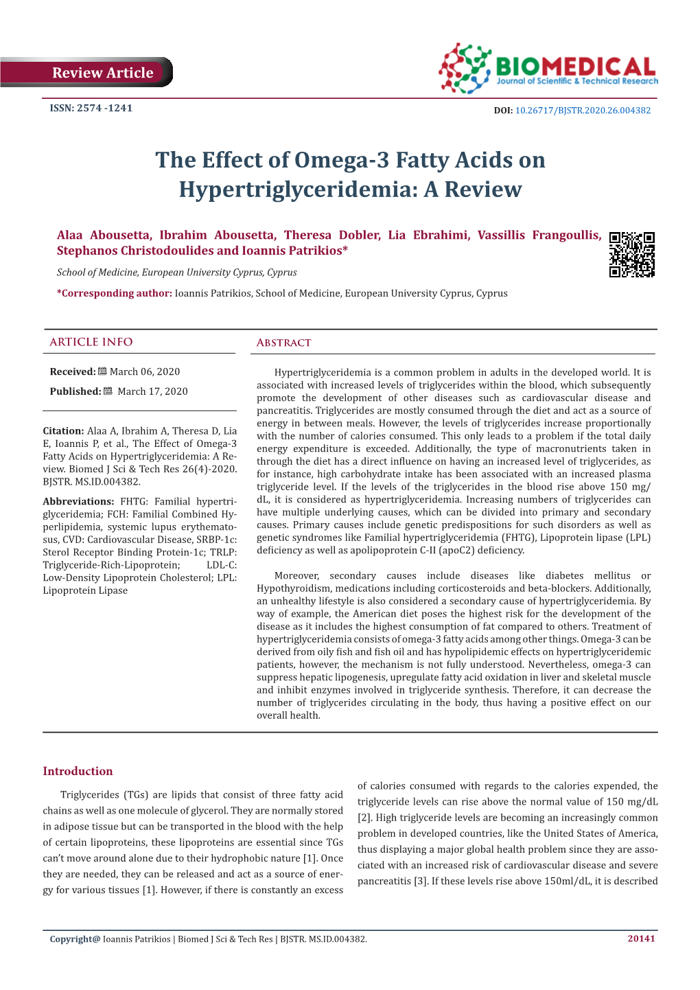 The Effect of Omega-3 Fatty Acids on Hypertriglyceridemia: a Review