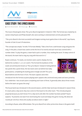 Case Study: the Lyrics Board - TVFORMATS 15/10/2018, 17:22