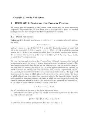 1 IEOR 6711: Notes on the Poisson Process