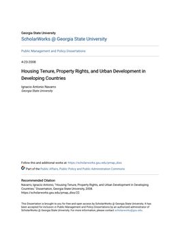 Housing Tenure, Property Rights, and Urban Development in Developing Countries
