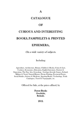 A Catalogue of Curious and Interesting Books