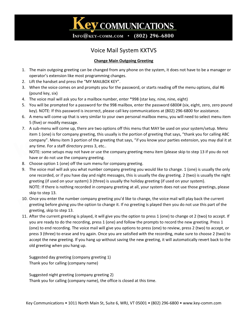 Voice Mail System KXTVS