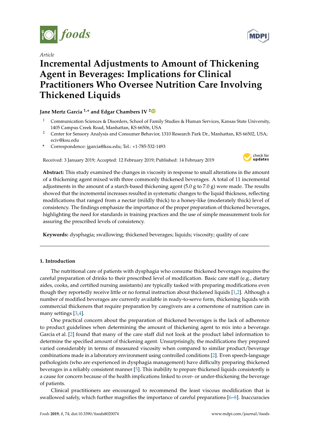 Incremental Adjustments to Amount of Thickening Agent in Beverages: Implications for Clinical Practitioners Who Oversee Nutrition Care Involving Thickened Liquids