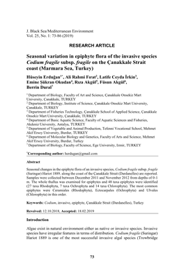 Seasonal Variation in Epiphyte Flora of the Invasive Species Codium Fragile Subsp