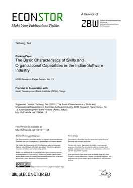 The Basic Characteristics of Skills and Organizational Capabilities in the Indian Software Industry