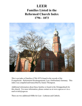 To Names in the Leer Reformed Church Records