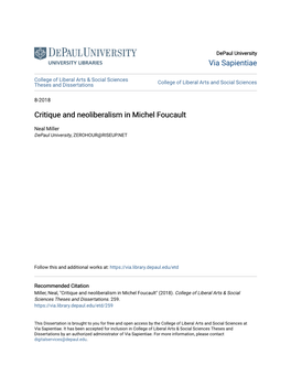 Critique and Neoliberalism in Michel Foucault