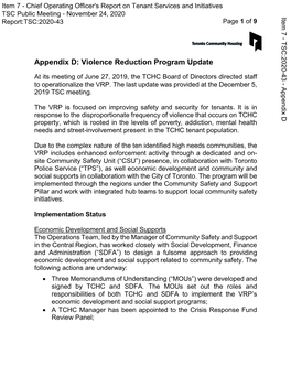 Appendix D: Violence Reduction Program Update