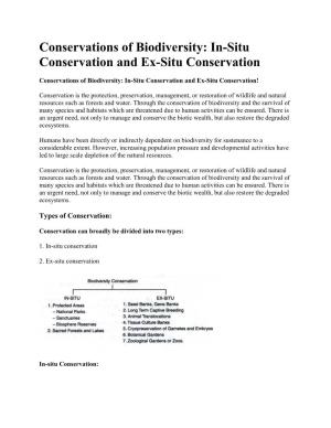Conservations of Biodiversity: In-Situ Conservation and Ex-Situ Conservation