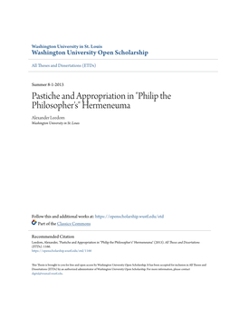 Pastiche and Appropriation in "Philip the Philosopher's" Hermeneuma Alexander Leedom Washington University in St