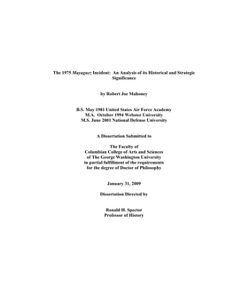 The 1975 Mayaguez Incident: an Analysis of Its Historical and Strategic Significance