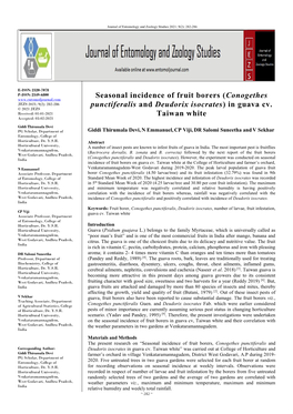 Seasonal Incidence of Fruit Borers (Conogethes Punctiferalis and Deudorix Isocrates) in Guava Cv. Taiwan White