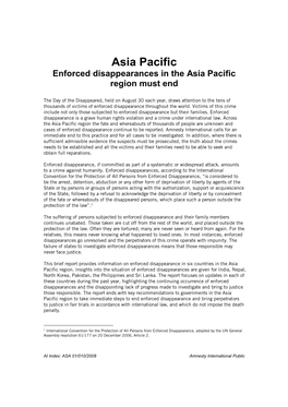 Asia Pacific Enforced Disappearances in the Asia Pacific Region Must End
