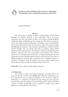 Sundanese Sufi and Religious Diversity in the Archipelago: the Pluralistic Vision of Haji Hasan Mustapa (1852-1930)