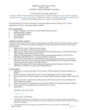 City Council May 12, 2020 *Amended - Regular Session Agenda