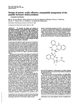 Design of Potent, Orally Effective, Nonpeptidal Antagonists of the Peptide Hormone Cholecystokinin (Neuropeptlde/Benzodiazepine) BEN E