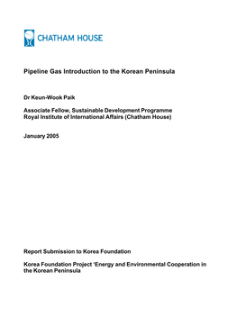 Pipeline Gas Introduction to the Korean Peninsula