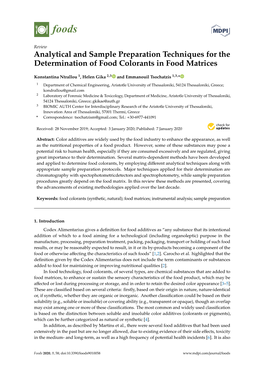 Analytical and Sample Preparation Techniques for the Determination of Food Colorants in Food Matrices