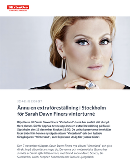 Ännu En Extraföreställning I Stockholm För Sarah Dawn Finers Vinterturné