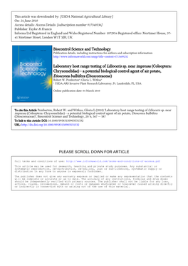 Biocontrol Science and Technology Laboratory Host Range