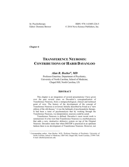 Transference Neurosis: Contributions of Habib Davanloo