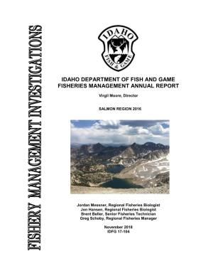 Idaho Department of Fish and Game Fisheries Management Annual Report