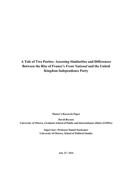 A Tale of Two Parties: Assessing Similarities and Differences Between the Rise of France’S Front National and the United Kingdom Independence Party