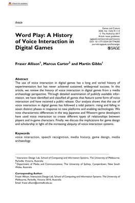A History of Voice Interaction in Digital Games