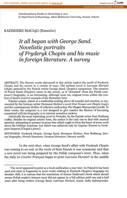 It All Began with George Sand. Novelistic Portraits of Fryderyk Chopin and His Music in Foreign Literature