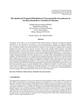 The Spatial and Temporal Distribution of Tetracapsuloides Bryosalmonae in the Beaverhead River of Southwest Montana