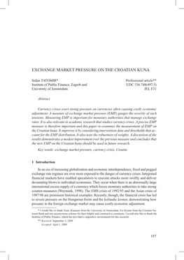 Exchange Market Pressure on the Croatian Kuna