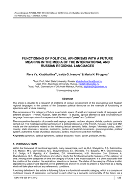 Functioning of Political Aphorisms with a Future Meaning in the Media of the International and Russian Regional Languages