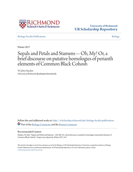 Sepals and Petals and Stamens—Oh, My! Or, a Brief Discourse on Putative Homologies of Perianth Elements of Common Black Cohosh W