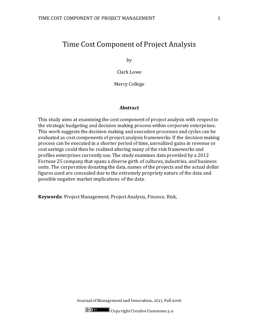 Time Cost Component of Project Analysis