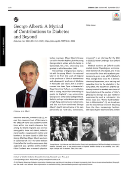 George Alberti: a Myriad Philip Home of Contributions to Diabetes and Beyond Diabetes Care 2017;40:1154–1158 | PROFILES in PROGRESS