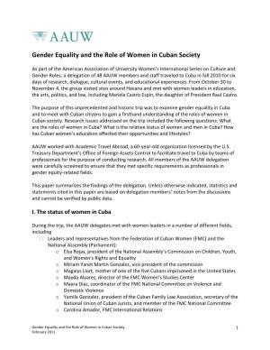 Gender Equality and the Role of Women in Cuban Society