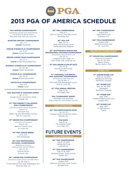 2013 PGA of America Schedule