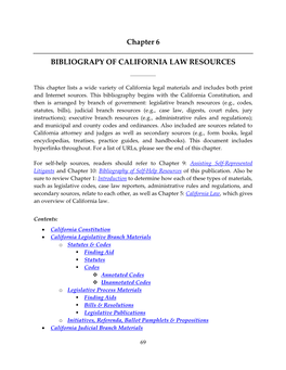 Chapter 6 BIBLIOGRAPY of CALIFORNIA LAW RESOURCES
